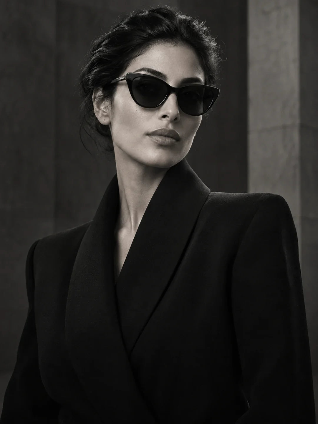 Femme portant des lunettes de soleil, portrait éditorial